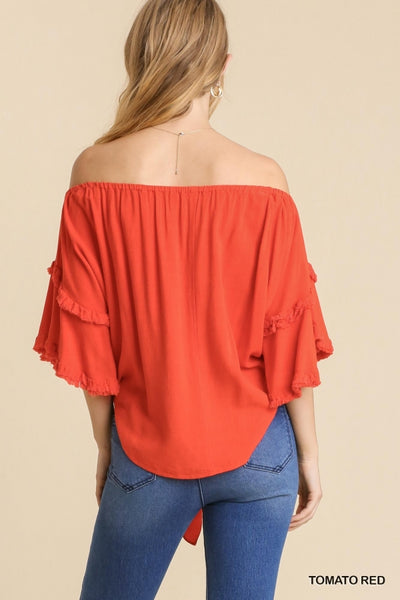 Layered Ruffle Sleeve Off Shoulder Top