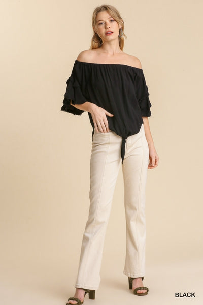 Layered Ruffle Sleeve Off Shoulder Top