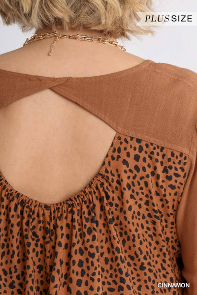 Long Sleeve Animal Print Cut Out Back Top