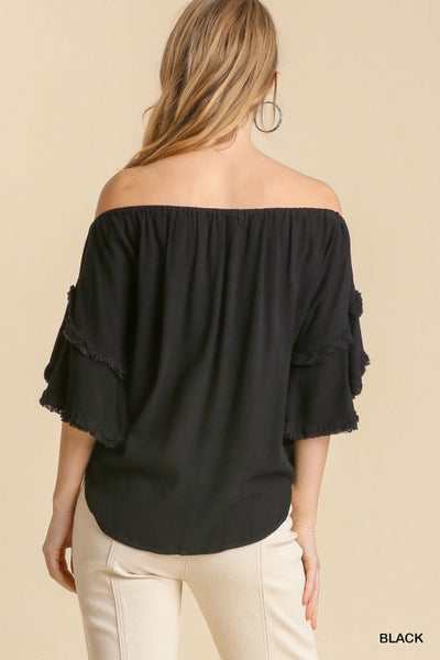 Layered Ruffle Sleeve Off Shoulder Top