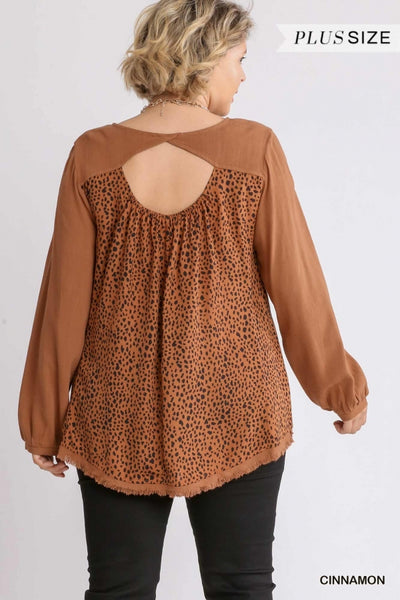 Long Sleeve Animal Print Cut Out Back Top