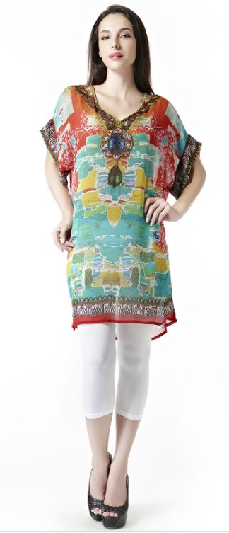 Orange Digital Printed Chiffon Tunic