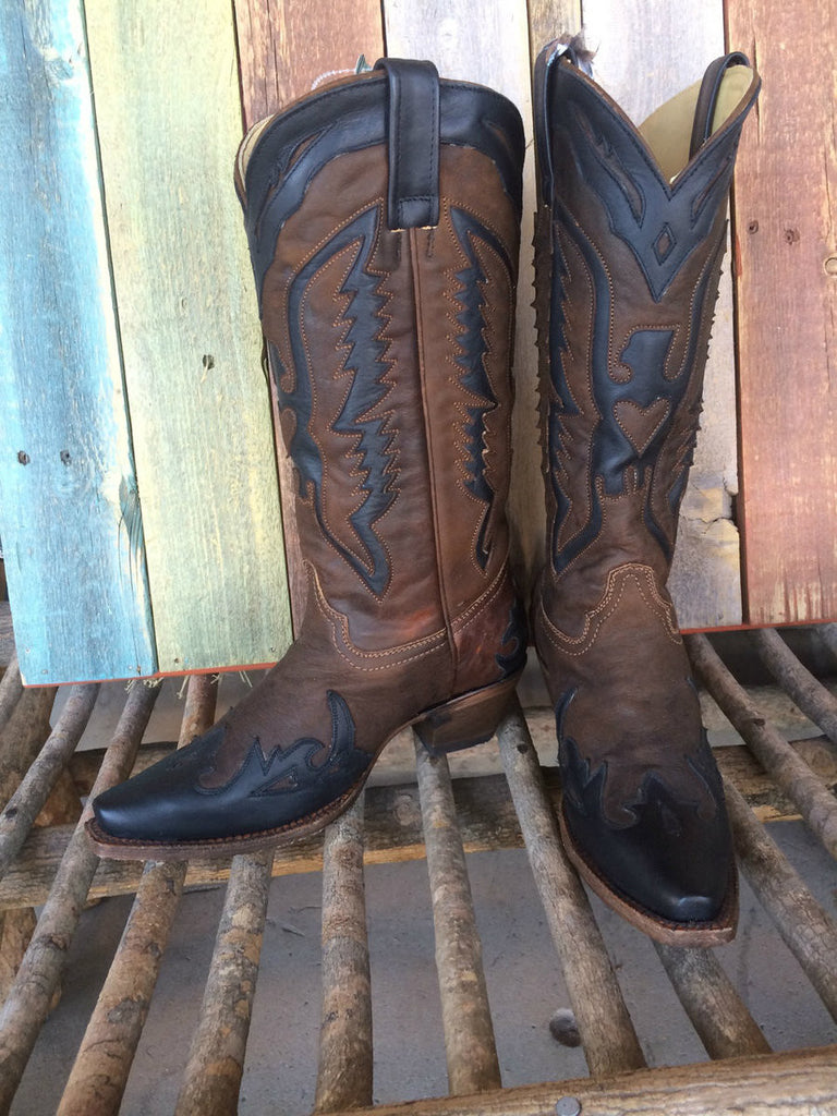 BOTTES DE COWBOY CORRAL VINTAGE FEMME CUIR MARRON/NOIR STYLE BOTTES DE COWBOY CORRAL VINTAGE FEMME CUIR MARRON/NOIR STYLE