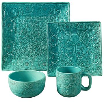 SAVANNAH 16-PC DINNERWARE SET, TURQUOISE & RED