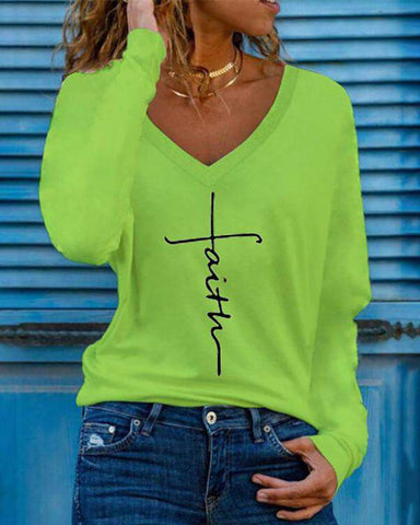 FAITH LONG SLEEVE VNECK TOP