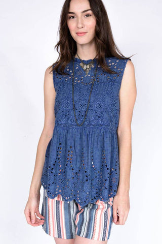 Ivy Jane Sleeveless Eyelet Top with Lace Insets
