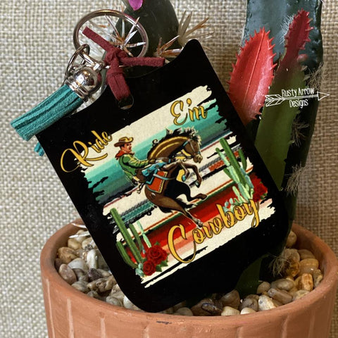 Ride E'm Cowboy Rodeo Back Tag Key Chain