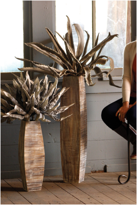 White-Washed Tall Oblong Wooden Vases - set of 2