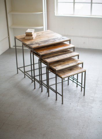 Recycled Wood and Iron Square Display Tables