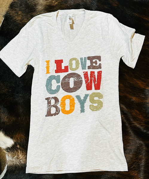 I Love Cowboys Graphic V-Neck T-Shirt