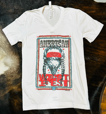American West Fest Buffalo V-Neck T-Shirt