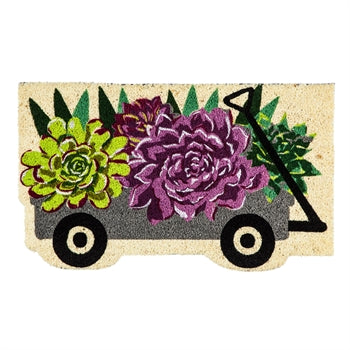 Galvanized Wagon with Succulents Door Mat