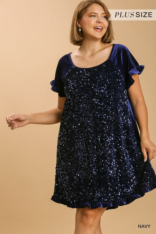Velvet Sequin Short Ruffle Sleeve Dress -PLus JJs Designs & Boutique Velvet Sequin Short Ruffle Sleeve Dress -PLus JJs Designs & Boutique