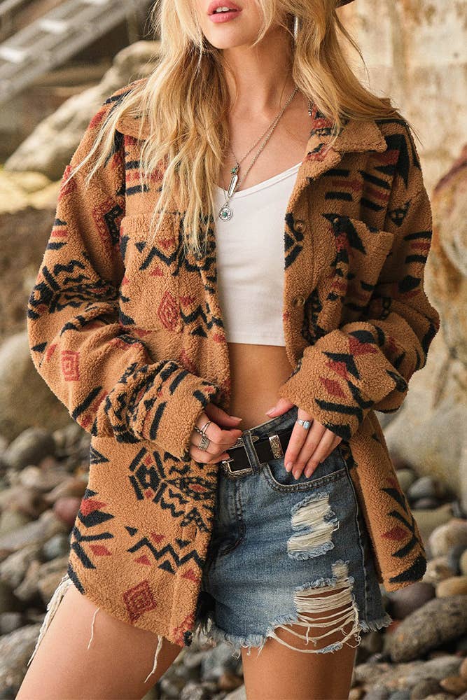 Tribal print store fleece jacket