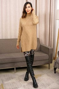 Honeycomb Texture Front & Sleeves Soft Knit Tunic Sweater