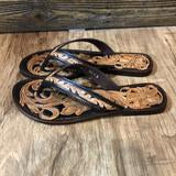 American Darling-Tooled Leather Flip Flops