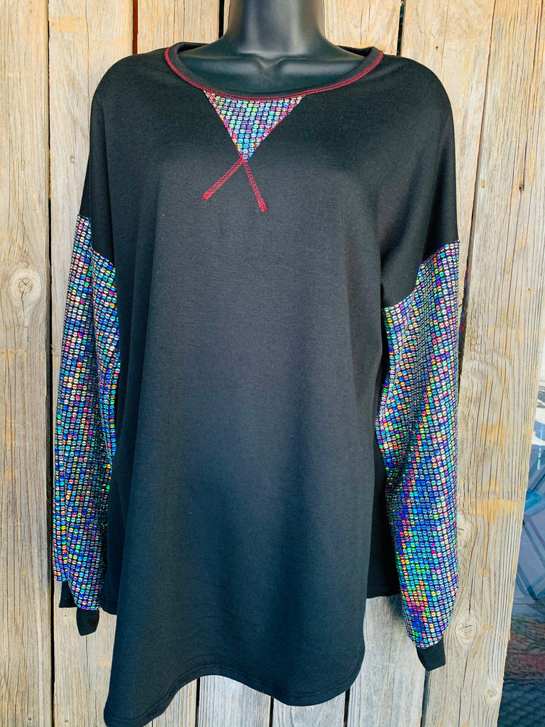 Black Top with Sequin Sleeve