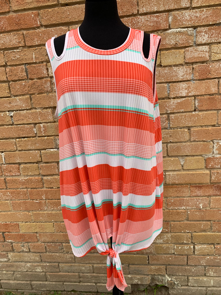 Coral/Mint/White Striped Top
