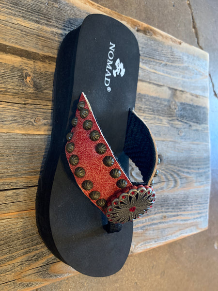 Red Distressed Leather Flip Flops