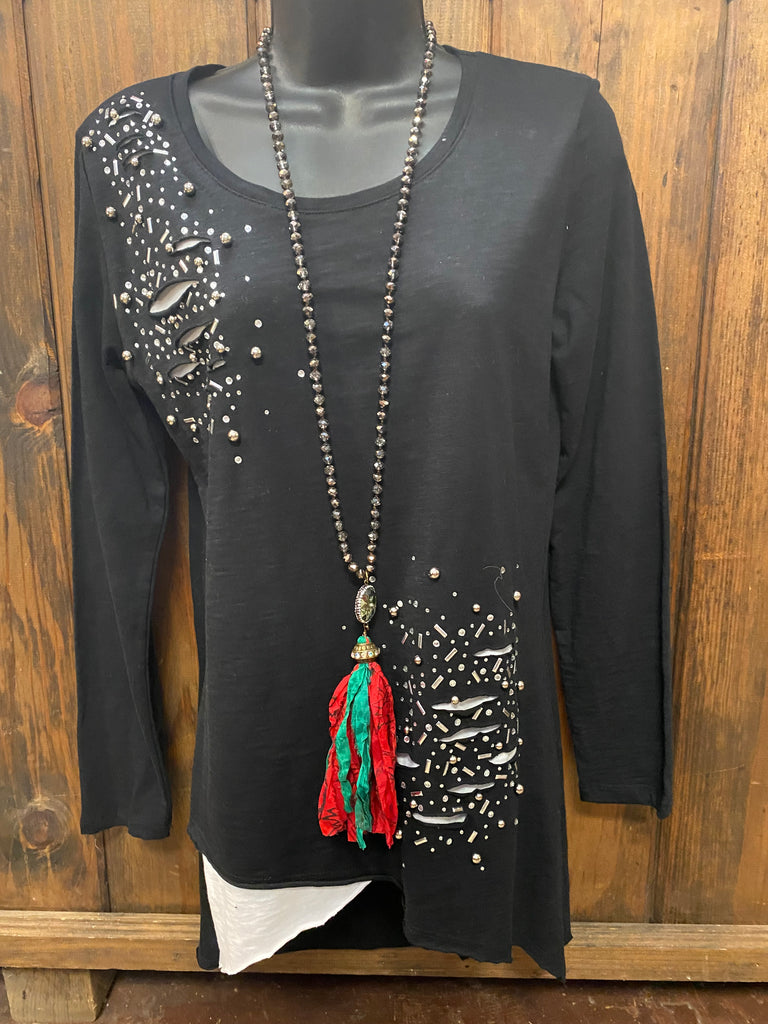 Zaria Black sleeve Shirt with Bling