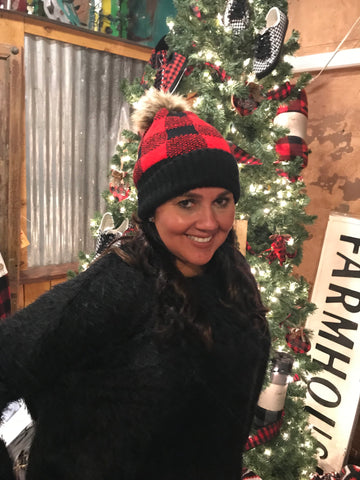 Buffalo Plaid Pom Pom Hat