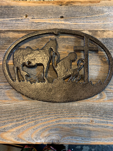 Praying Cowboy Metal Plaque