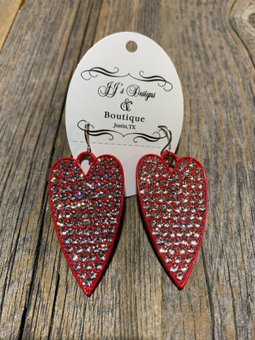 Red rhinestone heart earrings
