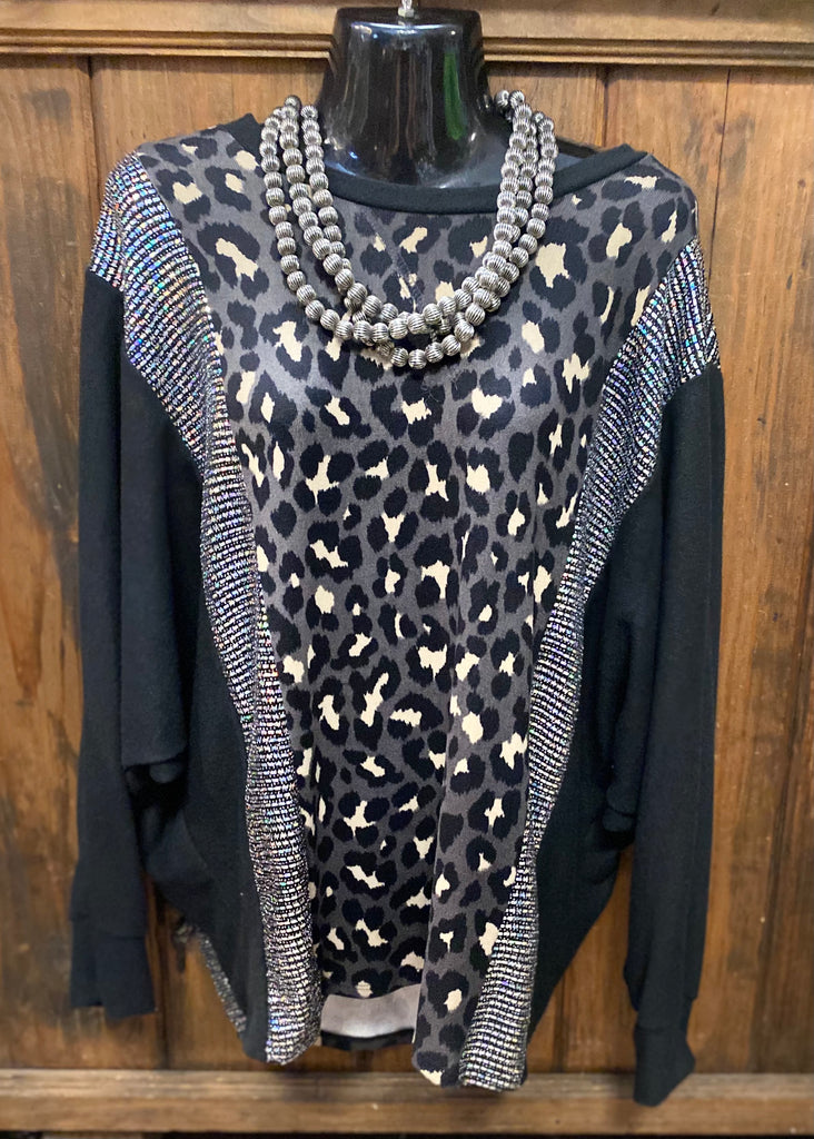Vanilla Bay Cheetah w/ Bling Long Sleeve Top