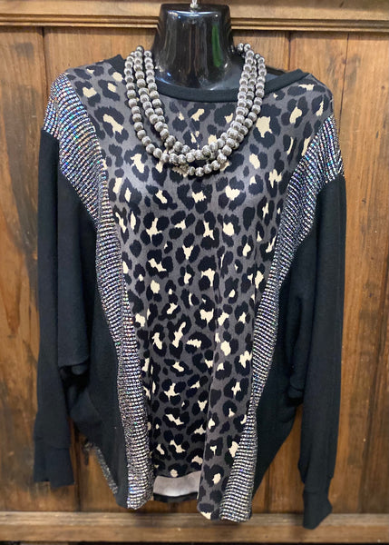 Vanilla Bay Cheetah w/ Bling Long Sleeve Top