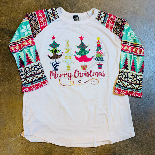 Merry Christmas Musical Christmas Trees Raglan T-Shirt