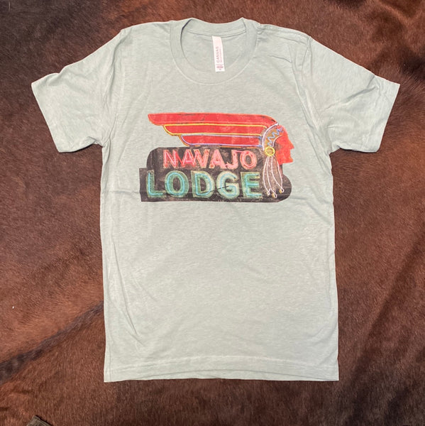 Navajo Lodge Neon Sign Crew Neck T-Shirt  Mint