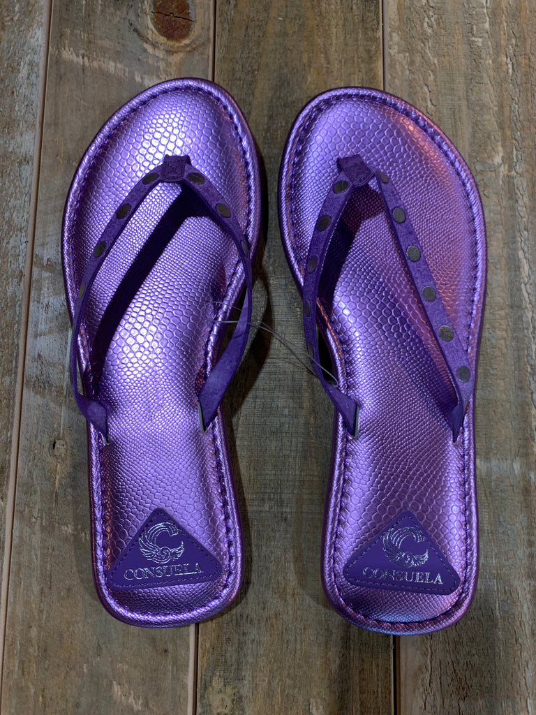 Purple flip flops shop