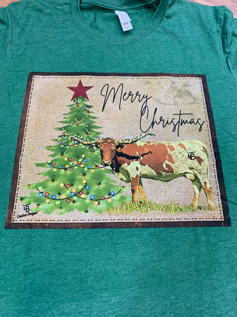 Merry Christmas Longhorn w/Christmas Tree T Shirt