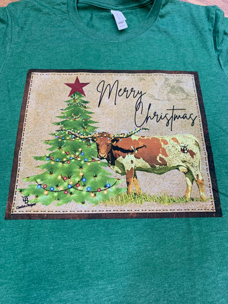 Merry Christmas Longhorn w/Christmas Tree T Shirt