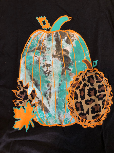 Pumpkin T-Shirt with Turquoise and Cheetah print