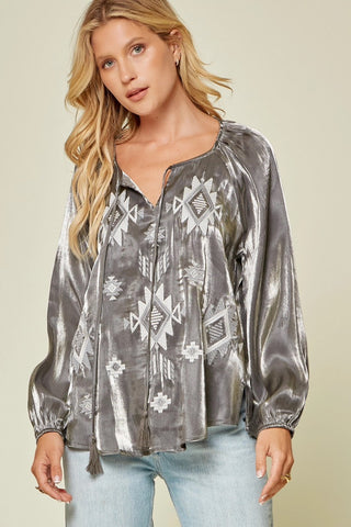 Satin Aztec Top Reg/Plus