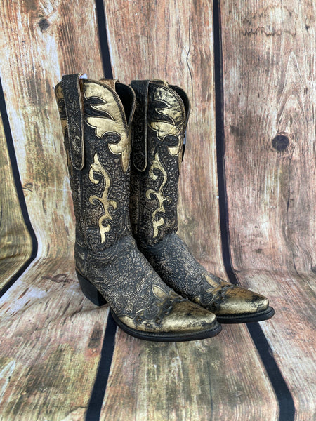 Gold Crinkle Studded Boot - Lucchese