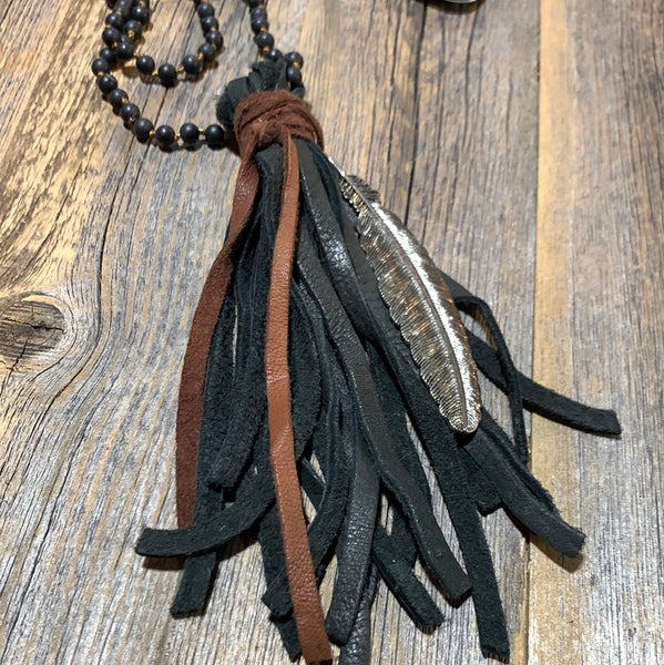 Black Beaded Tassel Necklace