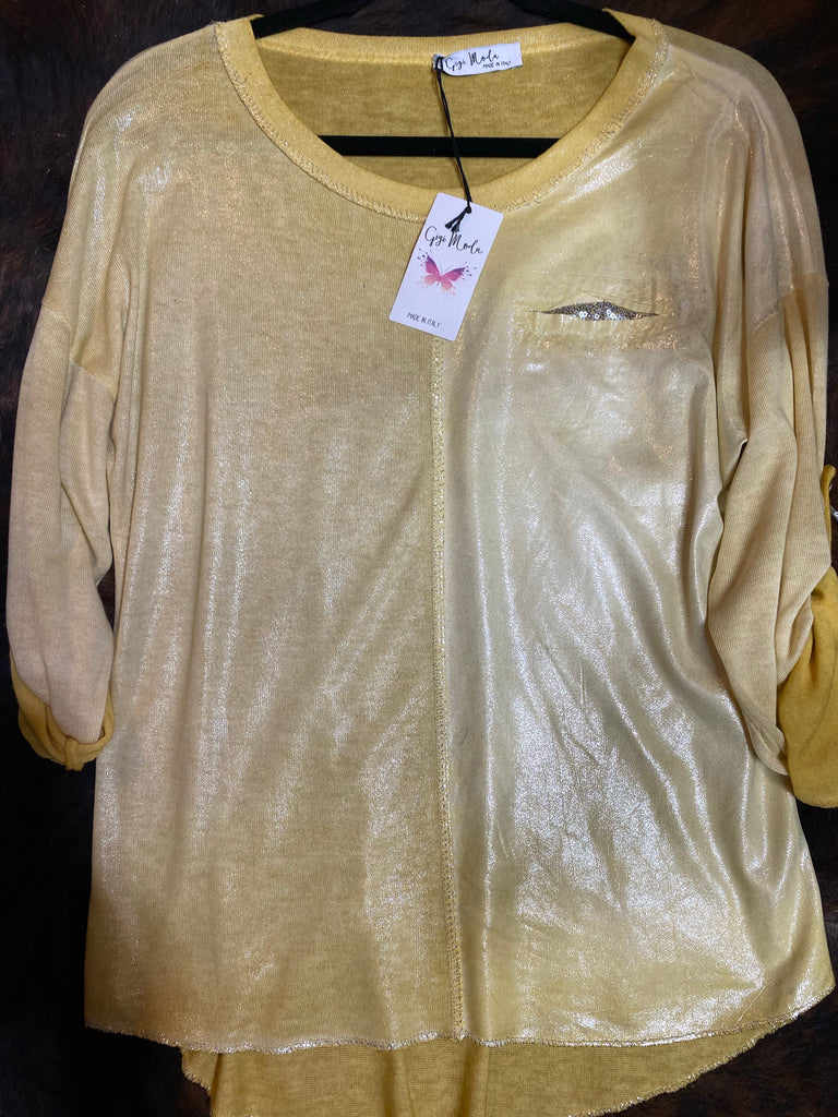 Gigi Moda Yellow Shimmer Top