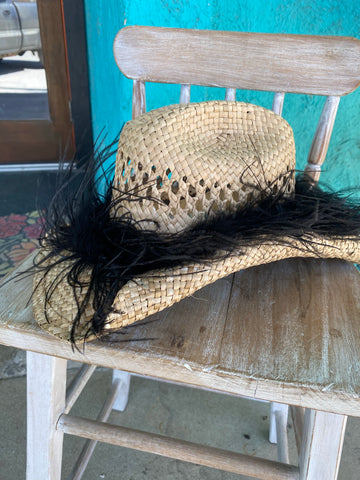 Feather Straw Hat