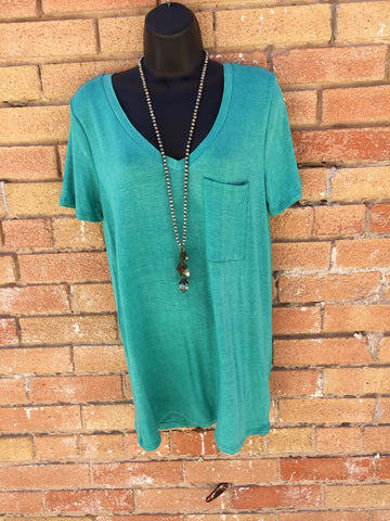 Turquoise V-Neck pocket t-shirt #045