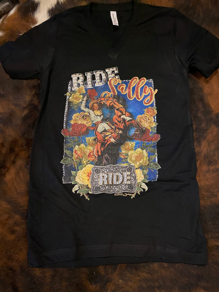 Ride Sally Ride V Neck T Shirt