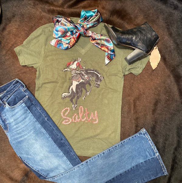 Salty Bronc Rider V-Neck T Shirt