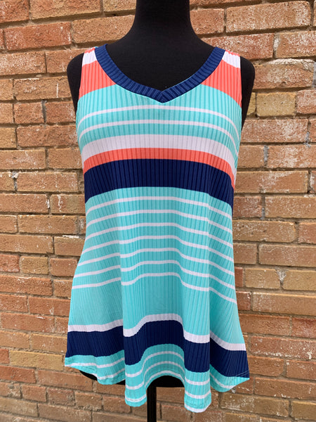 Coral/Turquoise Stripe Tank Top
