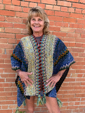 Multi Color Blanket Poncho w\Tassel