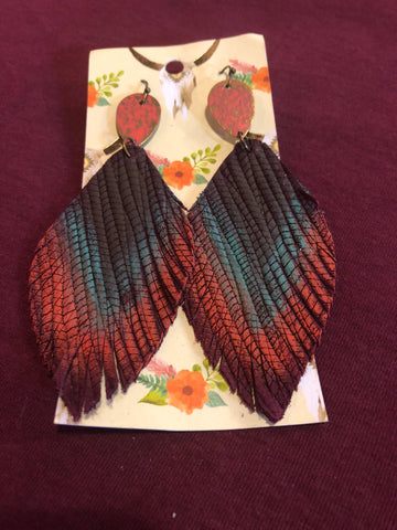 Painted Leather Feather Earrings