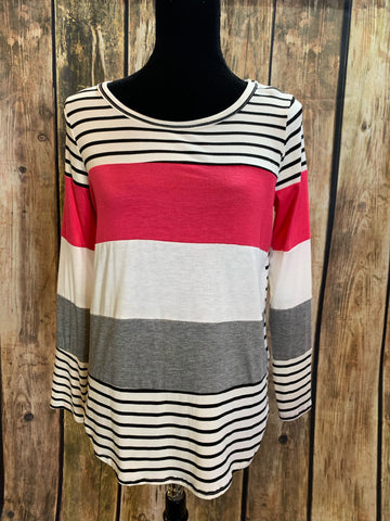 Pink and Grey Striped Blouse