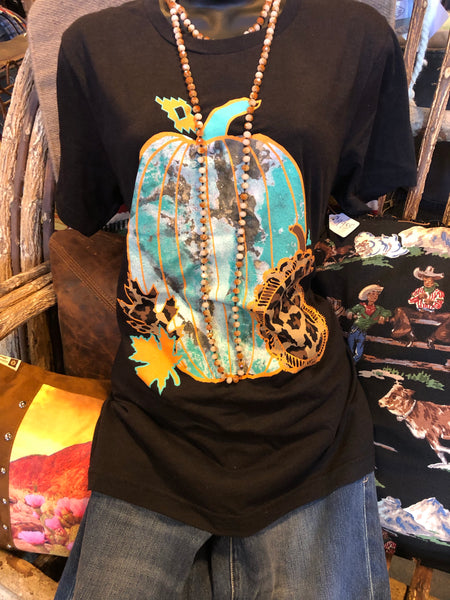 Pumpkin T-Shirt with Turquoise and Cheetah print