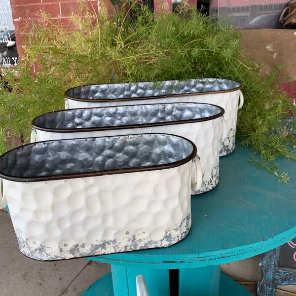 Whitewash Metal Planter