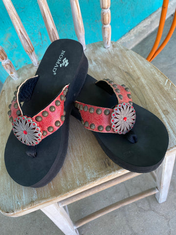 Red Distressed Leather Flip Flops